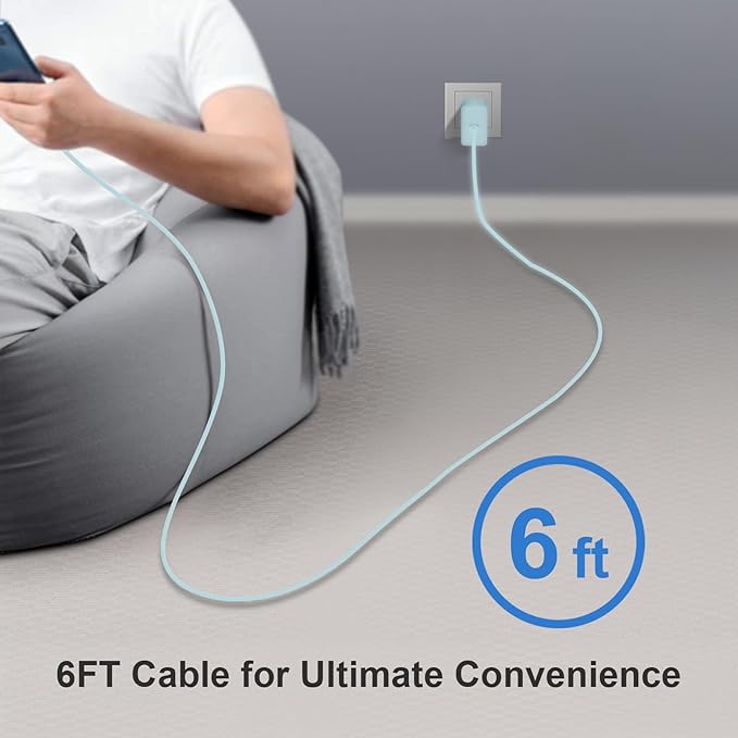 45W Type C Charger, USB C Charger 2-Pack iPhone 15 16 Charger 6FT with iPhone 16/16 Plus/16 Pro/16 Pro Max/iPhone 15/15 Pro Max/iPad Pro/AirPods/Galaxy S24 S23 S22 S21,Android Charger(Bule)
