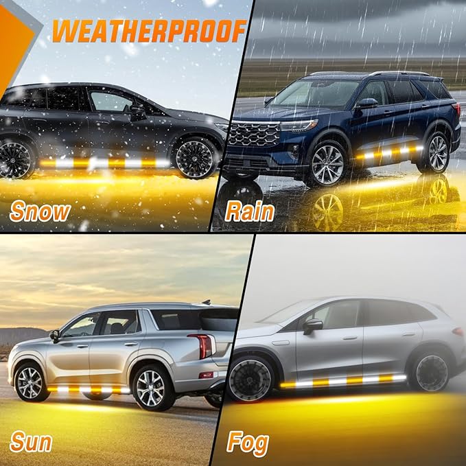 Nilight 2PCS 70 Inch Emergency Strobe Light Strip with Controller 864 LED Amber White Running Board Lights Flexible Side Flashing Warning Caution Safety Waterproof for Truck Construction Pickup