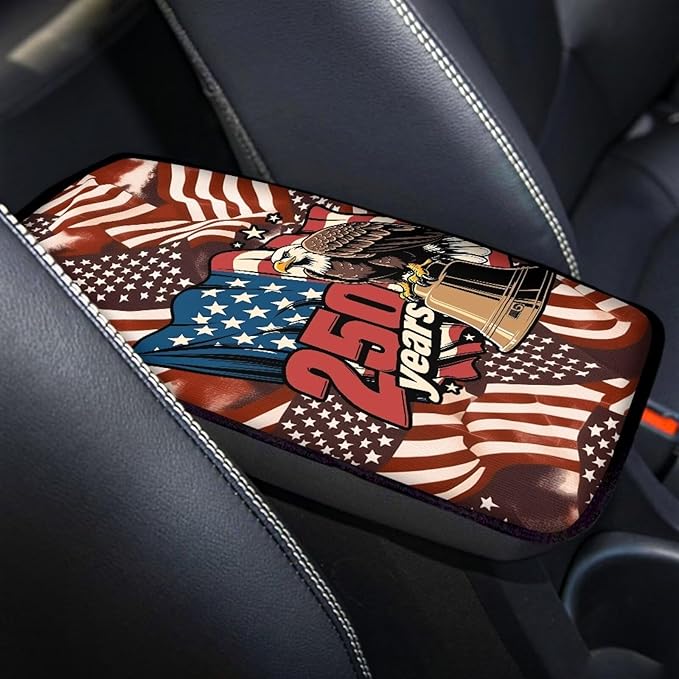 Dreaweet 250th Anniversary Car Center Console Cover Universal Fit Bald Eagle Liberty Bell Print Center Console Armrest Cover Scratch & Wear Resistant Arm Rest Cover for Car Truck SUV Sedan