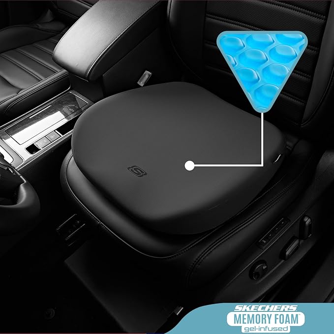 Skechers Seat Cushion Premium Gel & Memory Foam-Office Chair Cushion for Tailbone Pain Relief,Butt Pillow for Office Chair,Car seat Cushion,Long Sitting Office Workers,and Car Drivers,Black