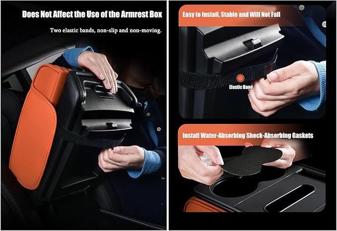 Car Armrest Center Console Cover for Cadillac Escalade 1999–2025, Center Console Pad with Cup Holder, Multifunctional Armrest Cushion,F Orange