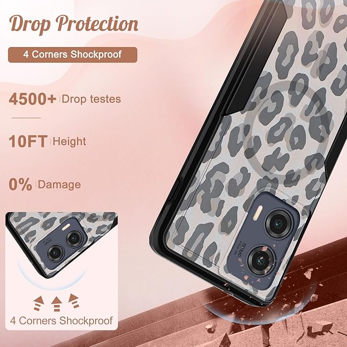 for Moto Edge 2024 Case - Compatible with MagSafe Women Girls Cute Magnetic Protective Phone Cover Cool Fun Unique Leopard Heavy Duty Shockproof Design for Motorola Moto Edge 2024 Cases