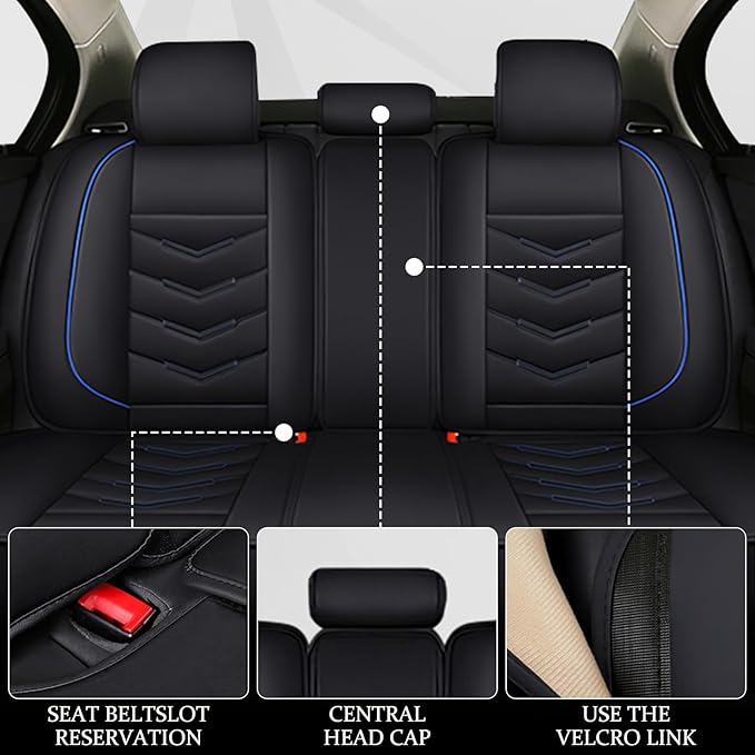 Car Seat Cover for Ford Explorer 2000-2025, Waterproof Durable Compatible Airbag, Premium Leather Seat Protector(5 Seats Standard,Black Blue)