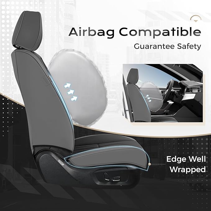 Coverado Car Seat Covers Front Seats, Seat Covers for Cars, Car Seat Protector, 2-Pack Car Seat Cushion Nappa Leather, Waterproof Seat Covers Carseat Cover Universal Fit for Most Cars(Gray&Black)