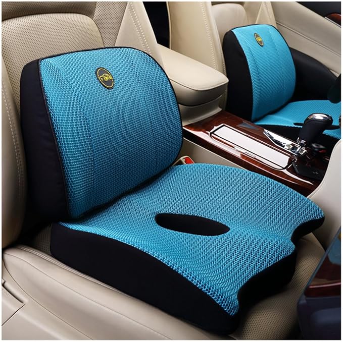 Heightening Wedge Car Seat Cushion Pad for Driving with Comfort Memory Foam, Curved Design Closely Adheres to The Lumbar Spine and Buttocks, Relieving Fatigue Broader Vision (Cushion Set,Blue)