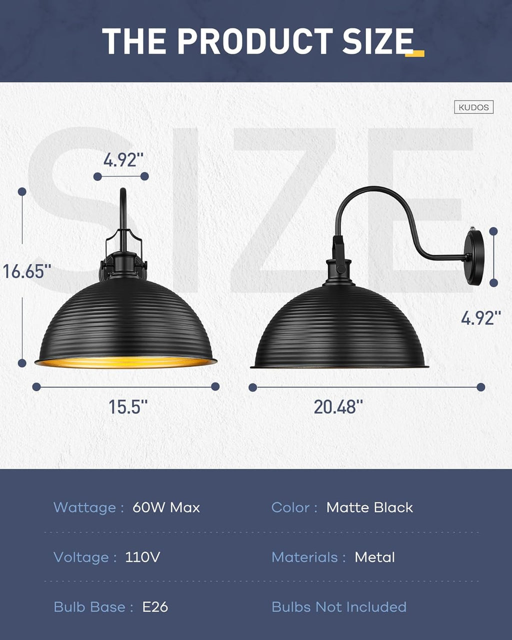 kudos Porch Light Motion Sensor 15.5" Large Outdoor Gooseneck Barn Light Fixture Black Farmhouse Wall Sconce Lantern for Entryway Garage, 1 Pack, KDOWL04-BK-L-LC