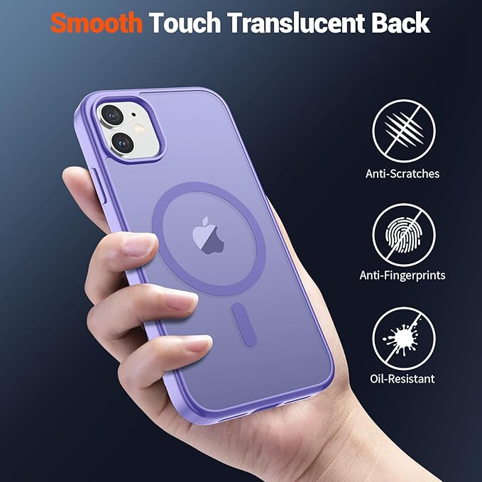 SUPFINE Magnetic for iPhone 11 Phone Case(Compatible with MagSafe)(Military Grade Drop Protection) Slim Translucent Matte Shockproof with Anti-Fingerprint Phone Case,Purple