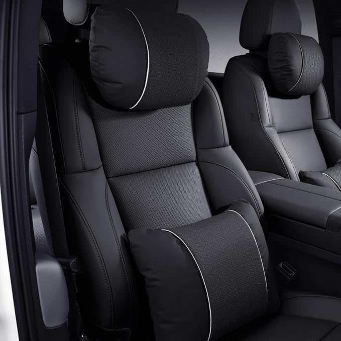 Car Headrest & Lumbar Support Set,Premium Skin-Feeling Napa Leather Soft and Comfortable Headrest,Car Seat Headrest Pillow Waist Support Car Interior Accessories for Driving Home Office