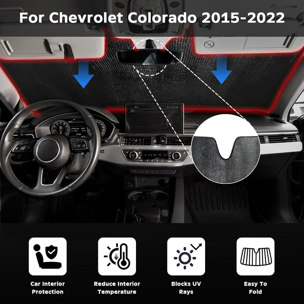 Windshield Sun Shade for Chevrolet Chevy Colorado 2015-2022 - 5-Layer Bubble Foldable Front Window Shade Sun Visor Accessories - Blocks Heat & UV Rays