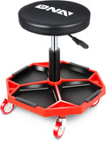 DNA MOTORING TOOLS-00253 Adjustable Height Pneumatic Garage Seat Rolling Mechanic Stool with Tool Tray Storage,300lbs Max Weight Capacity