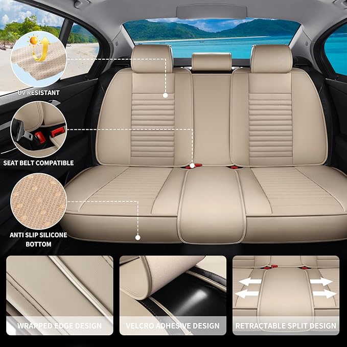 Car Seat Covers Full Set Fit for Toyota Corolla Cross 2021-2025,2026, Premium Faux Leather Car Seat Protector,Breathable Anti-Slip Full Wrapping Edge Seat Covers(Beige,Full Set)