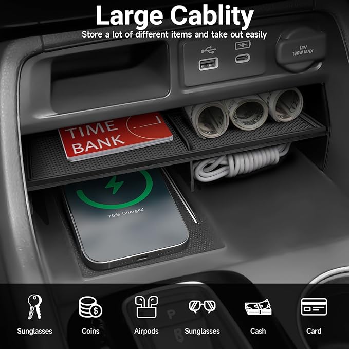 YOJOJOCO Center Console Tray Organizer Compatible with Honda 2023 2024 2025 2026 Pilot ＆ 2026 Passport Accessories Black ABS Plastic Material Insert Tray Pallet Storage