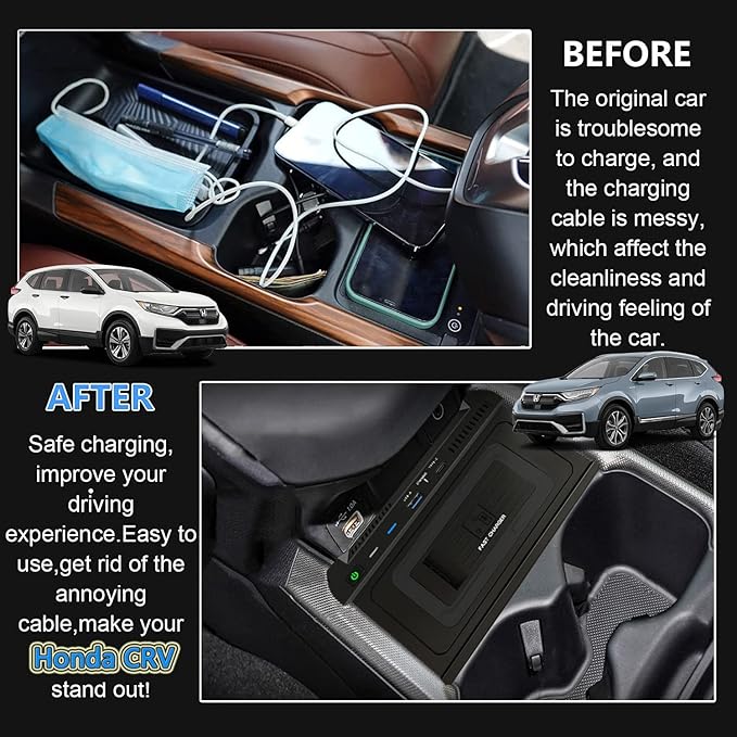 Wireless Car Charger Compatible with Honda CR-V/CRV Hybrid 2021 2022, 15W Qi Fast Charging Phone Charger Pad for 6th Gen Honda CR V Center Console Accessory Panel, Gift for Honda CRV Owners