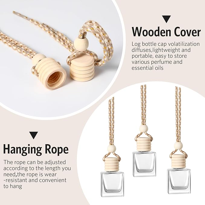 BBTO 100 Pcs Car Air Fresheners Diffuser with Wooden Cap Empty Aromatherapy Diffuser Clear Car Fragrance Holder Pendant Hanging Perfume Fresheners Bottles for Decor(Cube,Clear)
