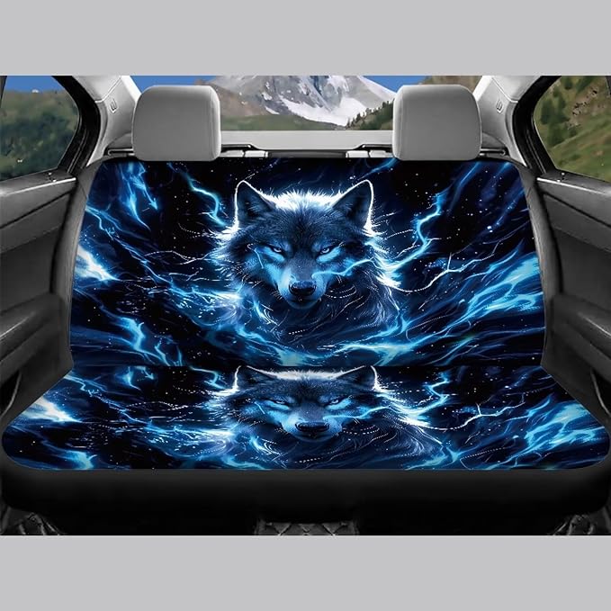 KEIAHUAN Blue Wolf Print Car Seat Covers for Men Automotive Front and Rear Split Bench Seat Cover Set Washable Breathable Universal Fits Most Vehicle Truck,SUV