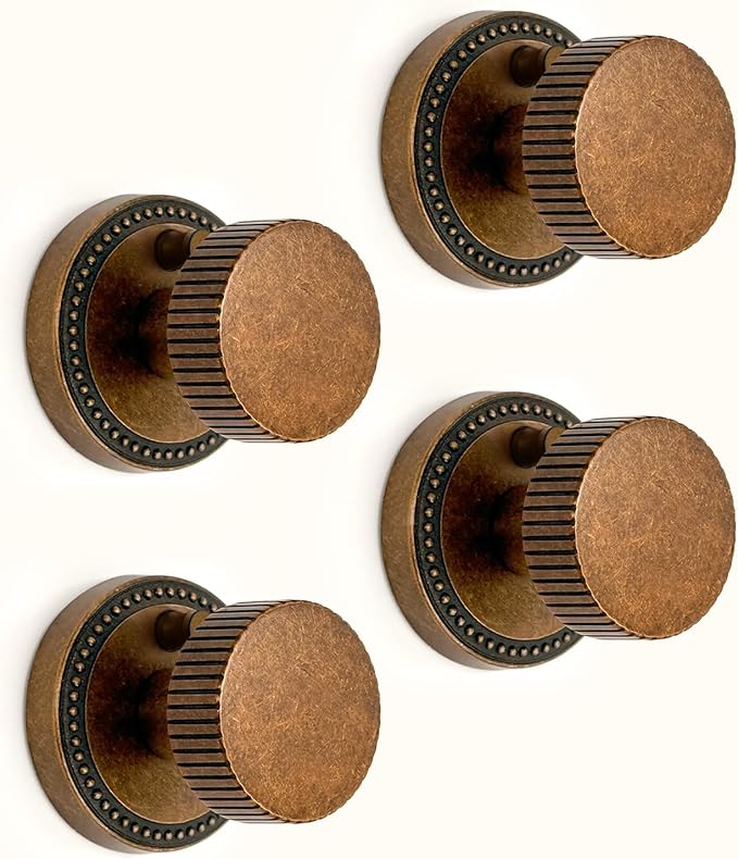 Asidrama 4 Pack Antique Brass Privacy Door Knobs with Lock, Vintage Door Handles with Antique Brass Door Knobs Interior for Bedroom or Bathroom, Heavy Duty Door Lever for Left Right Sided Doors