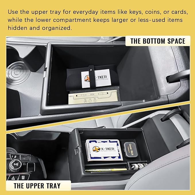 2PCS Center Console Organizer & Armrest Storage Box Compatible with 2023-2025 2026 Kia Sportage Hybrid/Plug-in Hybrid Accessories (with Rotary Type Transmission ONLY), ABS Middle Console Insert Tray