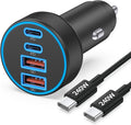 iPhone 17 16 15 Car Charger Fast Charging, 90W 4-Port USB C Fast Car Charger Cigarette Lighter Adapter with 240W 3FT USB-C Cable for iPhone 17/Air/17 Pro/17e/16/15 Pro Max/Plus/16e, iPad, Android