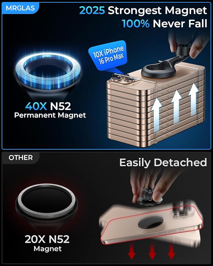 MRGLAS for MagSafe Car Mount [ 2025 Upgraded 40 Strong Magnets] [360° Rotation] Air Vent Magnetic Phone Holder [Double Metal Hook] Car Phone Holder Mount Compatible iPhone 17 16 15 Pro Max Plus S25 24