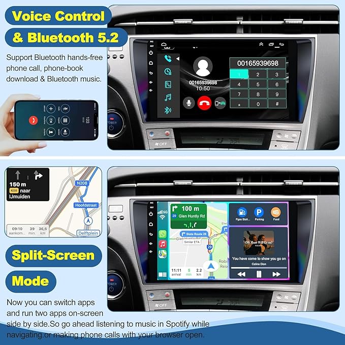 (4G RAM+64G ROM) Car Radio for Toyota Prius 2010-2015,9 Inch Prius Stereo Support Carplay/Android Auto,GPS Navigation& Bluetooth,Backup Camera & SWC