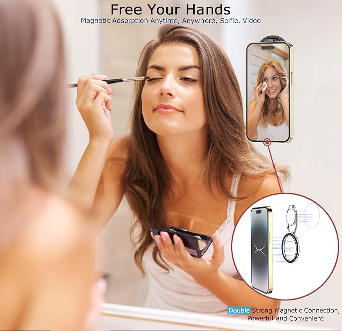 Doflyesky Magnetic Phone Grip Holder Kickstand, Gym Double Adjustable Finger Ring Grip and Stand, Compatible with PopSockets MagSafe Ring Removable for iPhone (Silver)