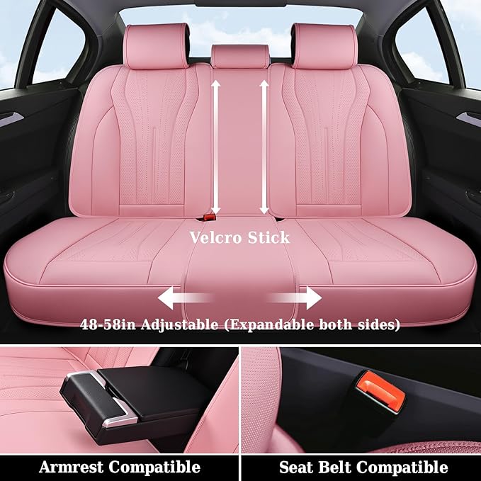 Coverado Seat Covers for Cars, Leather Car Seat Covers Full Set, Pink Waterproof Seat Covers, Luxury Car Seat Protector, Front and Back Car Seat Cushions Universal Fit for Most Sedans, Trucks, SUV