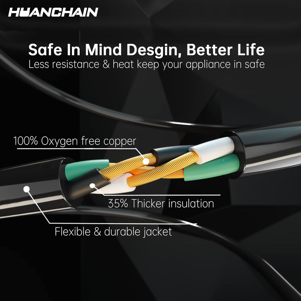 HUANCHAIN Indoor Outdoor Black Extension Cord 20 ft Waterproof, 16/3 Gauge Flexible Cold-Resistant Appliance Extension Cord Outside, 13A 1625W 16AWG SJTW, 3 Prong Heavy Duty Electric Cable, ETL