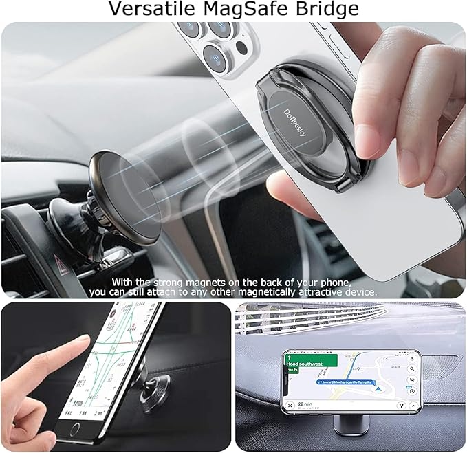 Doflyesky Magnetic Phone Ring Holder for Magsafe Phone Grip, Double-Sided Magnetics Adjustable Gym Finger Ring Grip Kickstand, Removable Phone Grip, for iPhone, iPad and Smartphones(Brown)