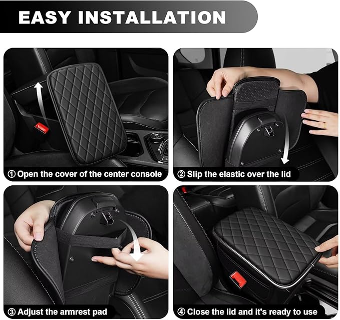 Upgraded Car Center Console Cover Fit for Corolla Cross Faux Leather Car Armrest Cover Cushion with 2 Storage Bags,Car Armrest Storage Box Interior Accessories(Black)