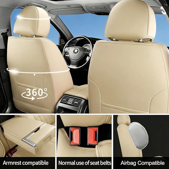 Fit TSX Car Seat Covers for Acura TSX 2003-2014 - Premium Leather, Waterproof, All-Weather, Airbag Compatible, Anti-Slip, Breathable, Easy Install, Seat Protectors, Full Set, Beige