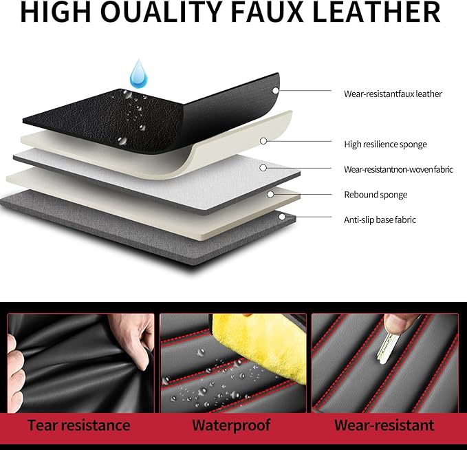 Fit Santa Fe Car Seat Covers for Hyundai Santa Fe 2007-2025 2026 - Upgraded Premium Waterproof & Breathable Leather,Airbag Compatible, All-Weather Seat Cushion Protector(Full Set,Black+Red)