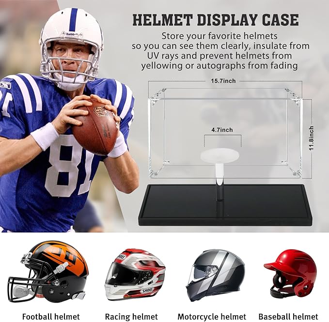 Football Helmet Display Case, Clear Acyrlc Helmet Case Display Case Full Size, UV Protection Case for Football Baseball Motorcycle Helmet, Sports Memorabilia Showcase