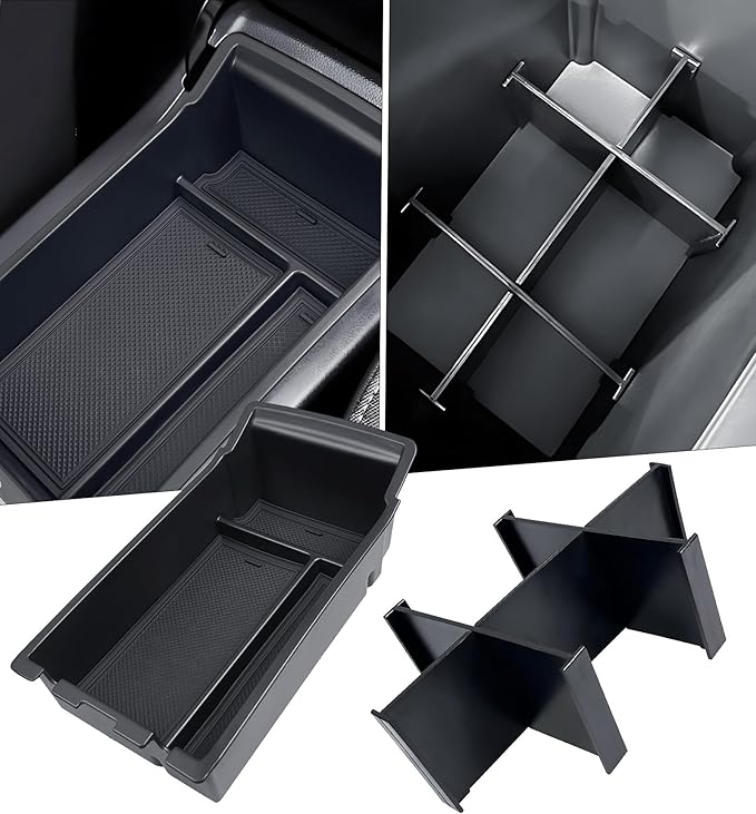 2PCS Center Console Organizer & Armrest Divider Set for Subaru Crosstrek/Impreza 2026 2025 2024, Custom Fit Dual-Layer Durable ABS Plastic Storage Box Insert Tray Interior Accessories, Black