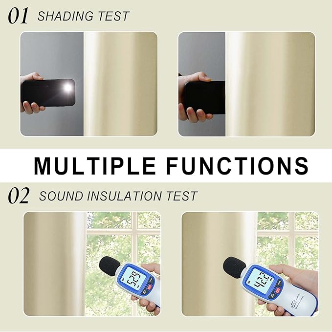 XWZO 100% Blackout Curtain Panels - Thermal Insulated Black Liner Curtains, Noise Reducing and Heat Blocking Drapes for Hall and Studio Windows with Tiebacks, Beige, W70 x L84, Set of 2
