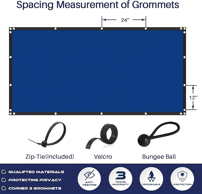Windscreen4less Privacy Fence Screen Heavy Duty Windscreen Fencing Mesh Fabric Shade Net Cover with Brass Grommtes for Outdoor Wall Garden Yard Pool Deck, 8'x183' Blue