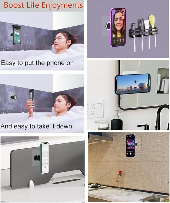 OCEANLOVE for MagSafe Wall Mount Magnetic Phone Holder, 2 Pack, Self-Adhesive, Rotatable Ball,Waterproof, Compatible with iPhone 17/16/15/14/13/12, Shower Mirror Gym Bathroom Kitchen (Black)