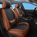 Car Seat Covers Full Set Brown, Luxury Faux Leather Waterproof Non-Slip Women Seat Protector Universal Fit for Most Cars SUVs Trucks Pick-ups,Car Interior Accessories (Brown Black-Full Set)