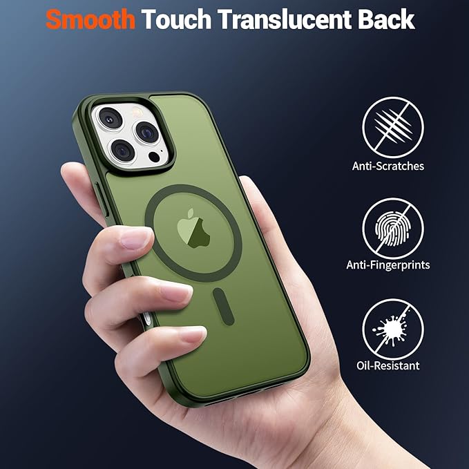 SUPFINE Magnetic for iPhone 16 Pro Max Case (Compatible with MagSafe) (Military Grade Drop Protection) Slim Translucent Matte Shockproof with Anti-Fingerprint Phone Case, Cangling Green
