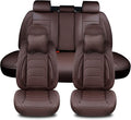 Brown Car Seat Covers Full Set, Breathable Leather Automotive Front and Rear Seat Covers & Headrest for Reduce The Driving Fatigue, Compatible with Most Vehicles, Cars