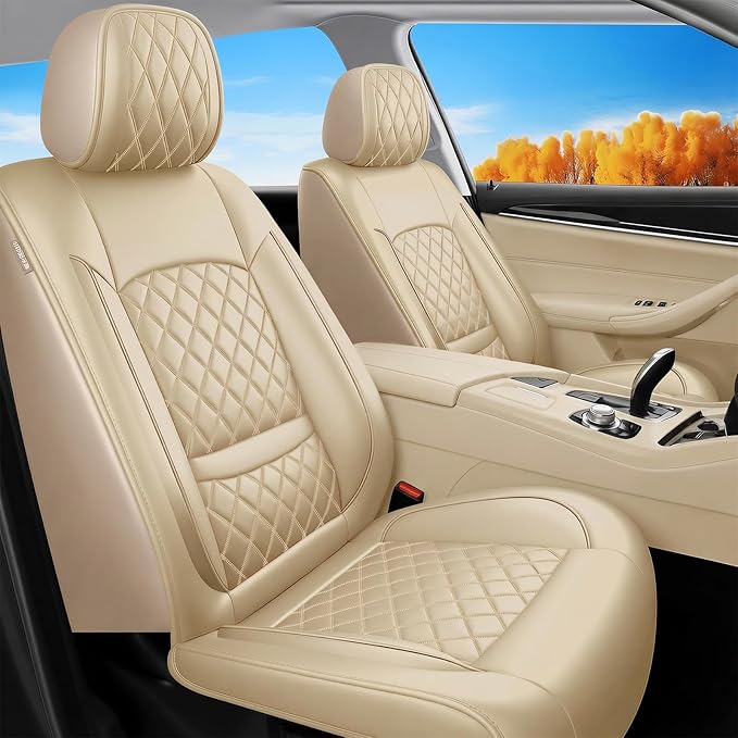 Fit TL Car Seat Covers for Acura TL 2004-2014 - Premium Leather, Waterproof, All-Weather, Airbag Compatible, Anti-Slip, Breathable, Easy Install, Seat Protectors, Full Set, Beige