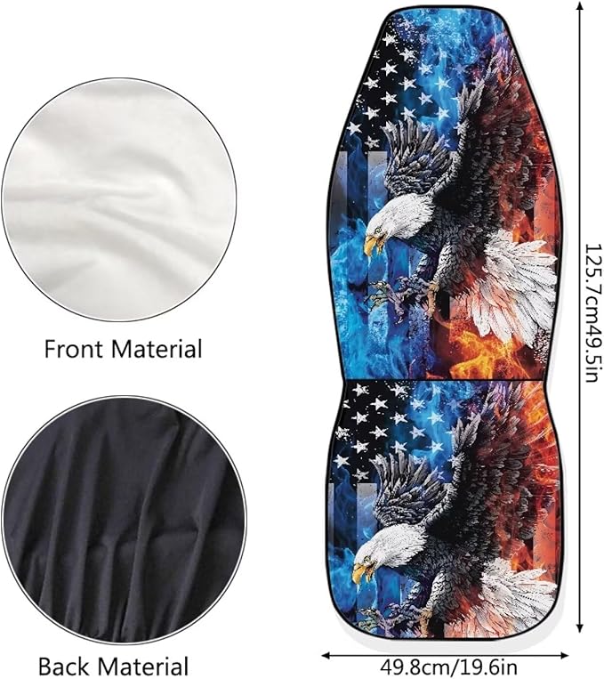 ELEQIN Smoke Eagle US Flag Car Front Seat Covers, 2 Pack Polyester Automotive Seat ProtectorsSoft & Breathable, Automotive Interior Accessories for Most Cars