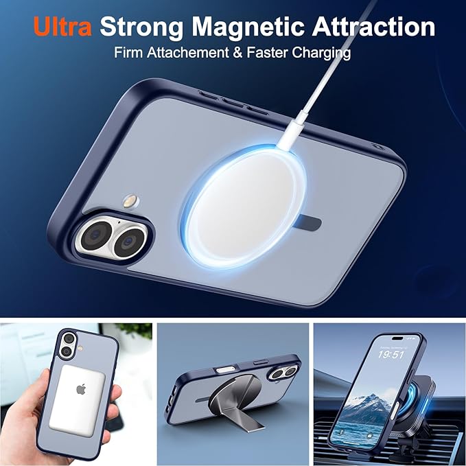 SUPFINE Magnetic for iPhone 17 Case (Compatible with MagSafe)(Military Grade Drop Protection) Translucent Matte Shockproof with Anti-Fingerprint Phone Cover 2025,Navy Blue