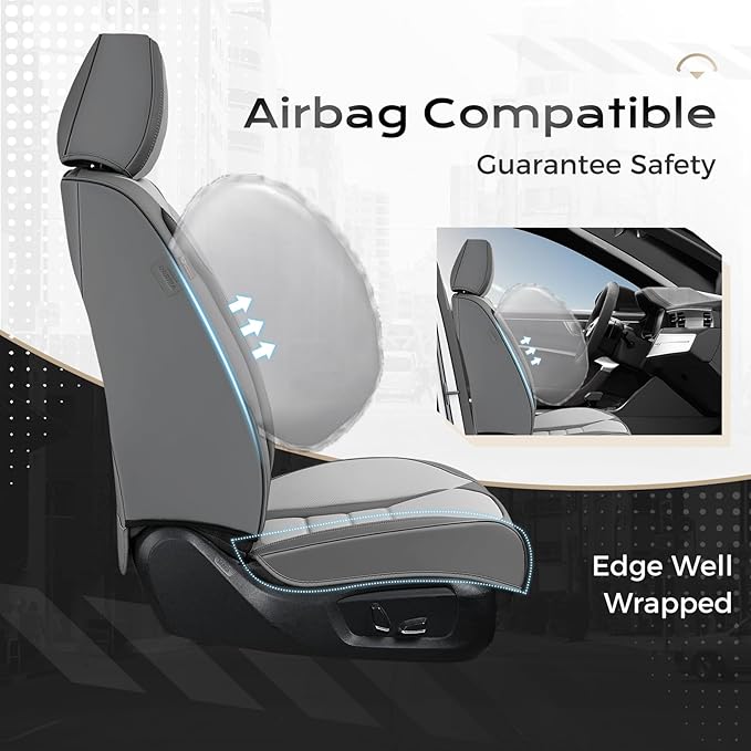 Coverado Car Seat Covers Full Set, Nappa Leather Seat Covers for Cars, Car Seat Protector Car Seat Cushion, Front and Back Seat Protectors Cushions Universal Fit for Most Cars (Gray&Light Gray)