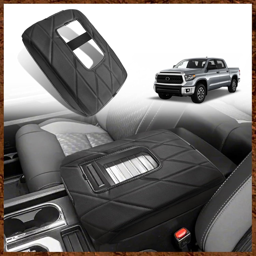 Muslogy Center Console Armrest Cover Compatible with Toyota Tundra 2014-2021 Comfort Armrest Pad Arm Rest Cushion Vegan Leather Protector Regular Thick(Bucket Seat ONLY)