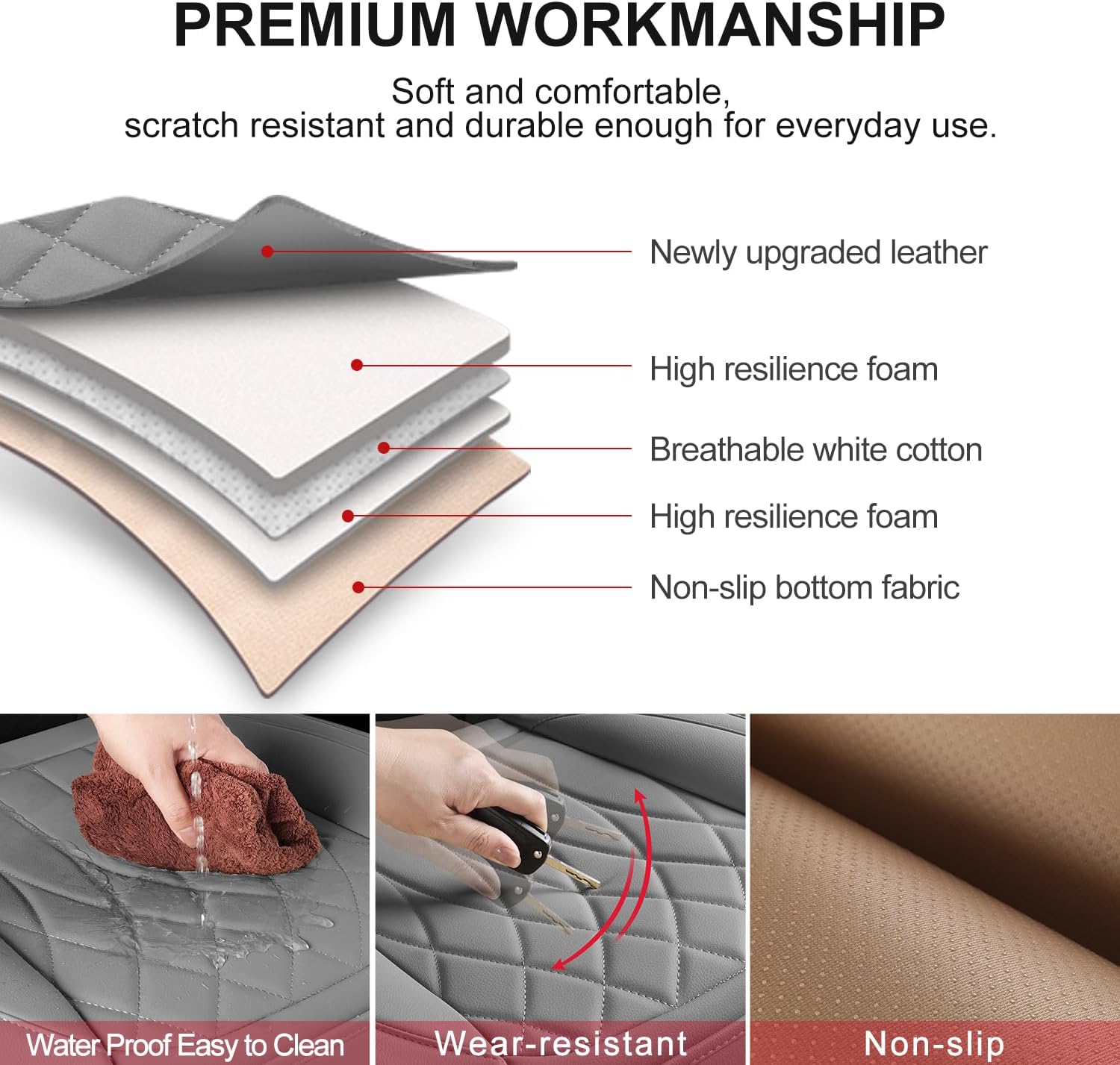 2 Pack Leather Front Car Seat Cover Bottom Car Seat, Universal Anti-Slip Driver Car Seat Protectors with Storage Pocket, Waterproof Bottom Auto Seat Cushion Pad Mat for Most Vehicles(Gray)