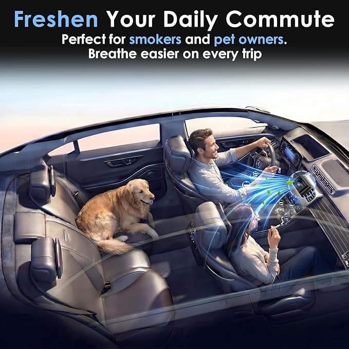 Odor Elimination Unscented Car Air Purifier: 100% Filter-Free Advanced Ionizer for Smoke ＆ Pet Odors - Silent & Compact - Universal Vent Clip Car Deodorizer by Yakry