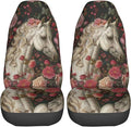 Delerain Car Seat Covers Set 2Pcs, Rose White Horse Universal Front Car Seats Vehicle Enterior Protector Suitable Fits Most Car Auto SUV Sedan Truck