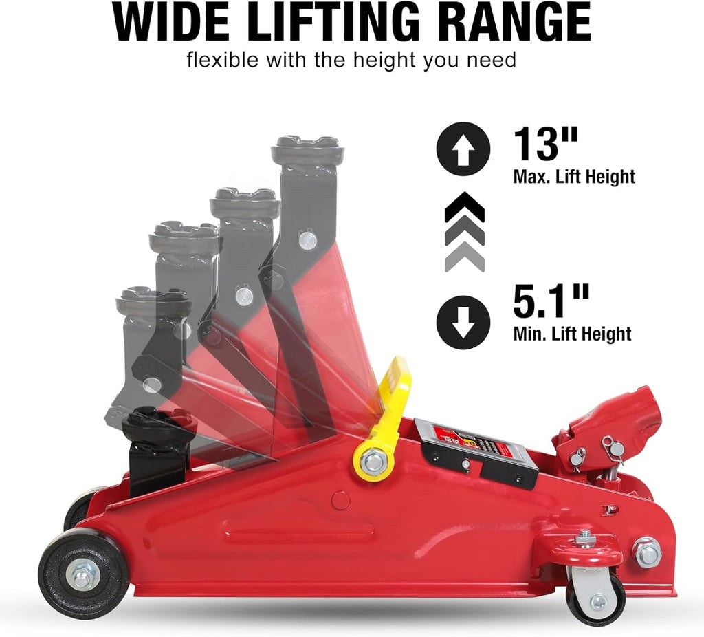 BIG RED TAM82012-1 Torin Low Profile Hydraulic Trolley Service/Floor Jack with Blow Mold Carrying Storage Case, 2 Ton (4,000 lb) Capacity, Red