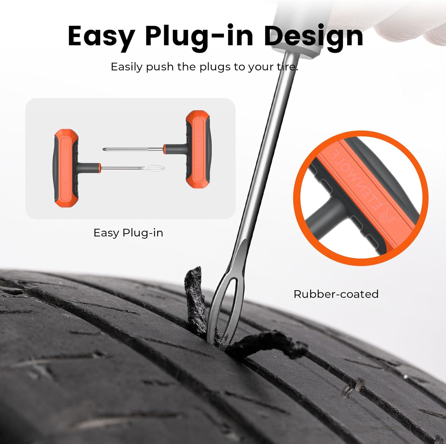 ETENWOLF Flat Tire Repair Kit with Plugs 16 Pcs, Heavy Duty Tire Plug Kit for Car, Motorcycle, ATV, Jeep, Truck, Tractor (Vivid Orange)