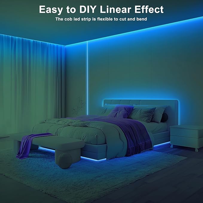 Tatazone 16.4ft Ice Blue COB Led Strip Lights with RF Remote, Dimmable Bright Adhesive Indoor Led COB Light Strip for Cabinet, Painting, Room, Bed